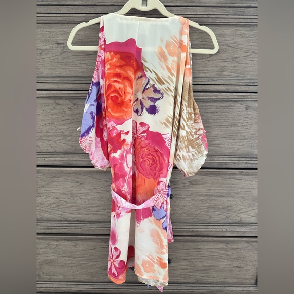 Arden B Silky Floral Embellished Mini Dress Cold Shoulder Tunic Small Pr… - Picture 10 of 13